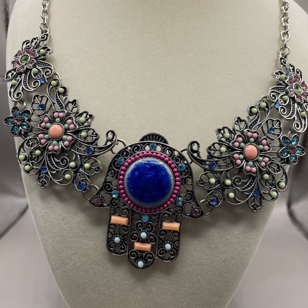 Silver Tone Statement Necklace With Egyptian Hams… - image 2